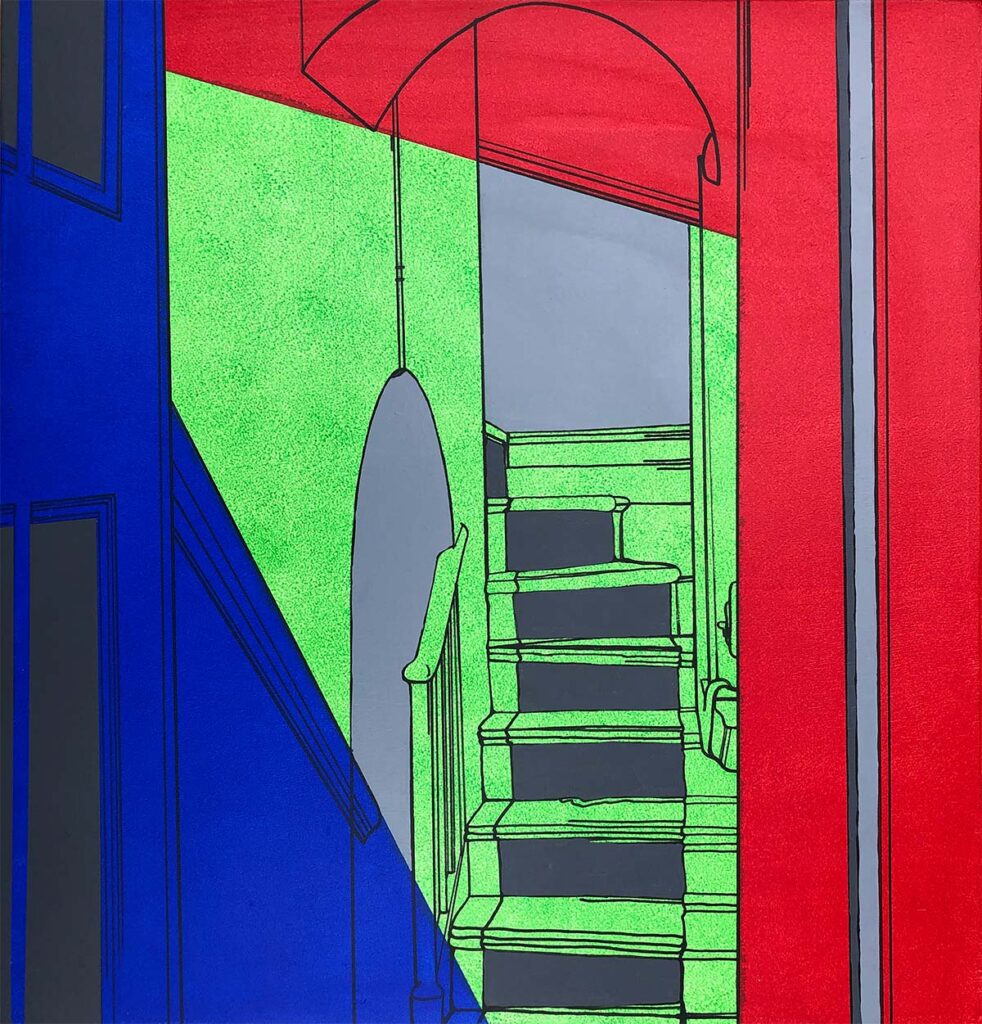 stairs alcove red blue green